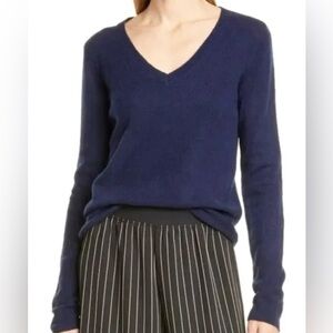 ATM Anthony Thomas Melillo Cashmere V Neck Sweater Midnight Blue